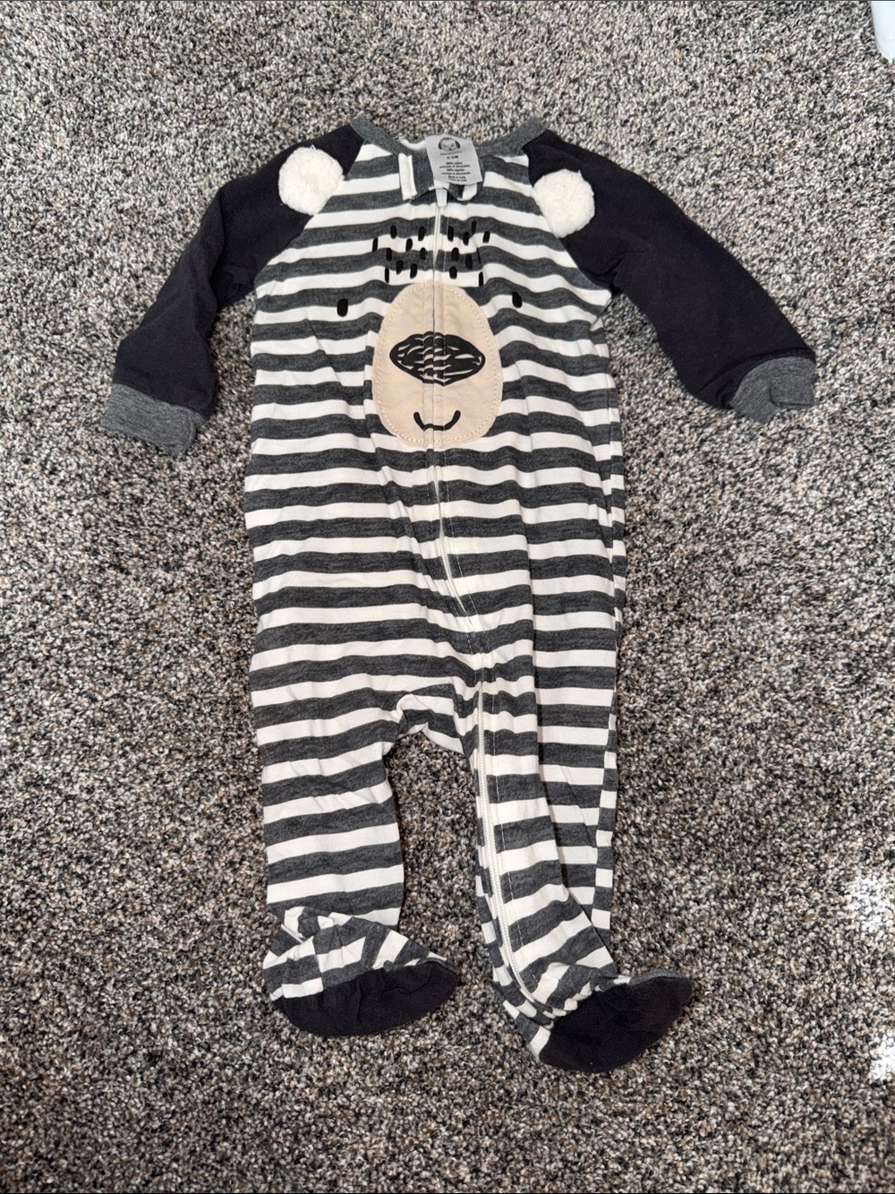 Striped Bear Footed One-Piece - Black & White